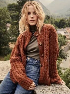 Doen‎ Skye Cardigan Sweater in Cinnamon Brown Size XS Small Alpaca Wool Blend